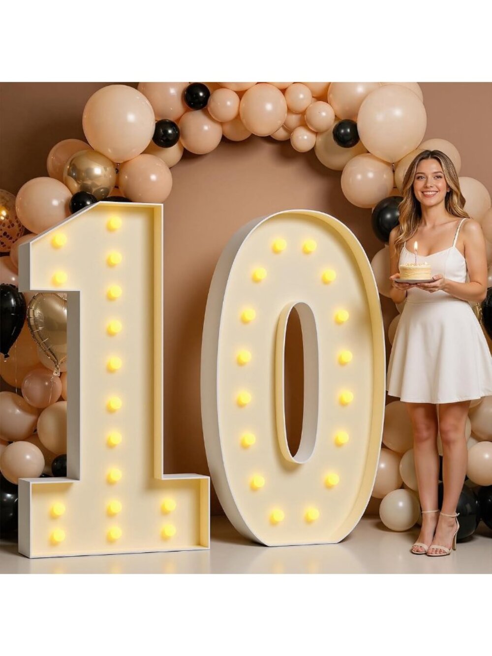 5FT Light Up Marquee Numbers 10 for Birthday Party Decor, Event Signage